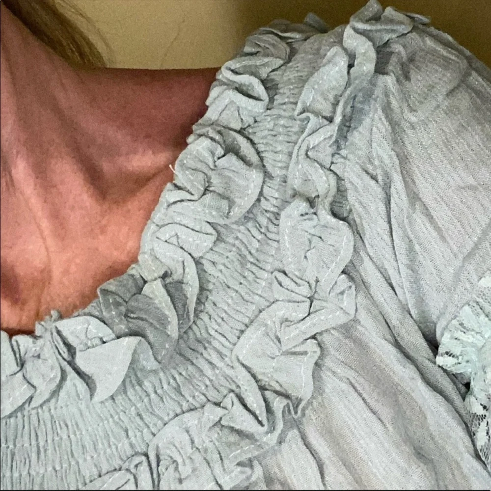 New Washed Blue Ruffled Blouse - Picture 7 of 7